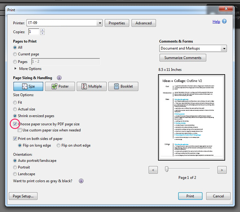 adobe pdf converter advanced options scaling
